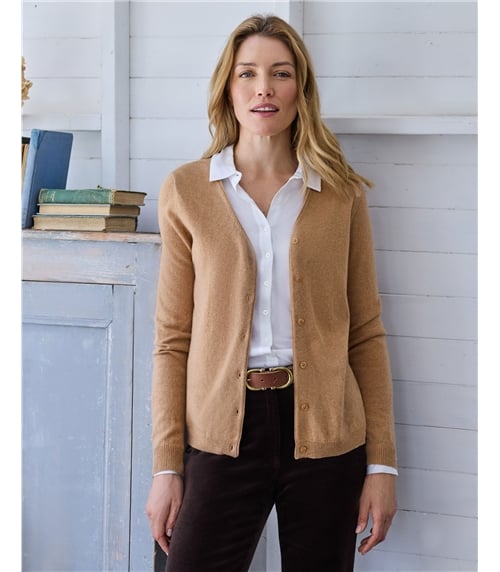 Cardigan classique à col V- Femme - Cachemire & Mérinos