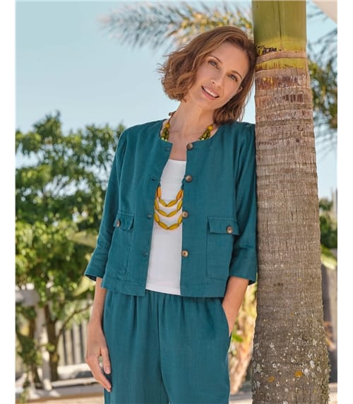 Collarless Lightweight Linen Jacket