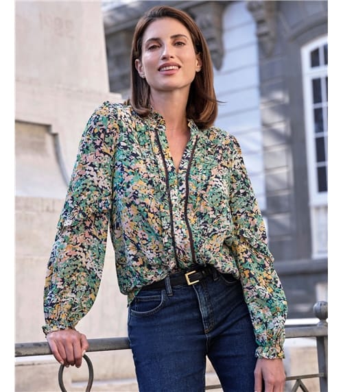 Printed Frill Sleeve Blouse