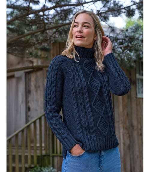 Pull irlandais à col roulé - Femme - Pure Laine