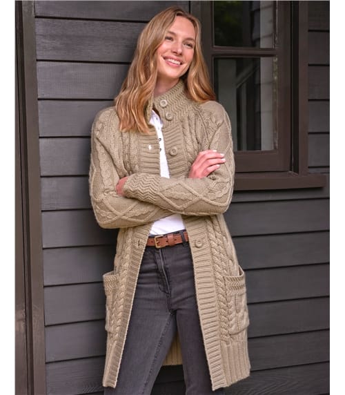 Manteau cardigan en maille irlandaise - Femme - Pure Laine