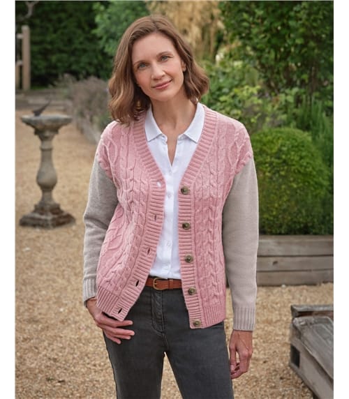 Mixed Cable V Neck Cardigan