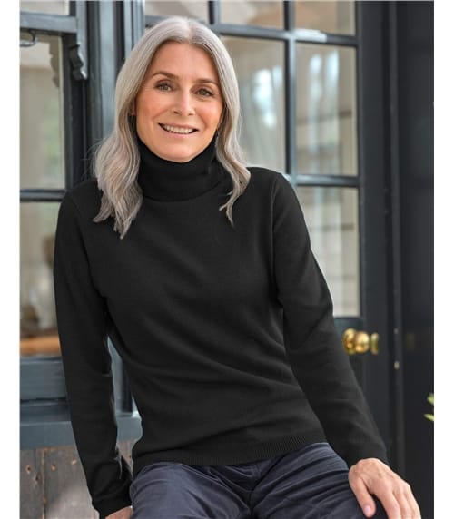 Cashmere and Merino Fitted Polo Neck Knitted Jumper
