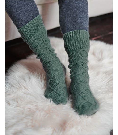 Zopfstrick-Socken aus reiner Lammwolle 
