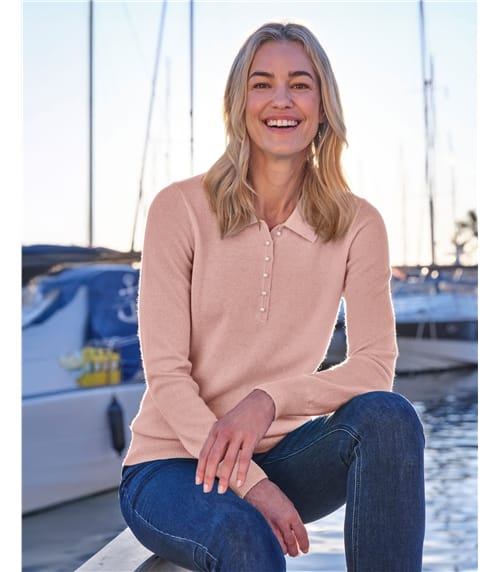 Strick-Polohemd aus Merino- und Kaschmirwolle für Damen