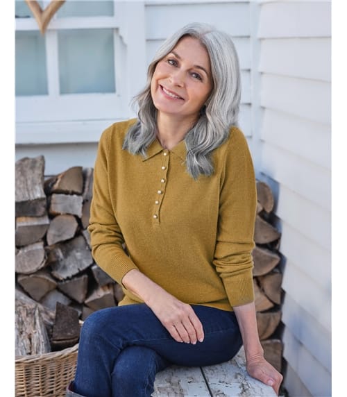 Strick-Polohemd aus Merino- und Kaschmirwolle für Damen