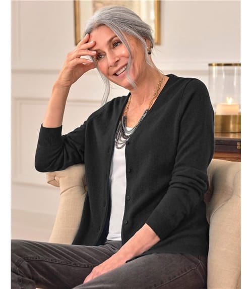 Cashmere Merino Classic V Neck Cardigan