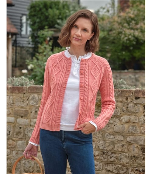 Strickjacke mit Zopfmuster aus reiner Wolle für Damen 