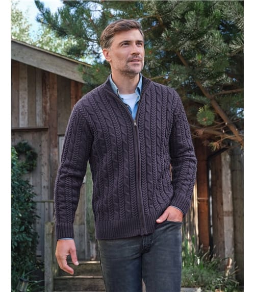 Pure Wool Cable Zip Through Cardigan