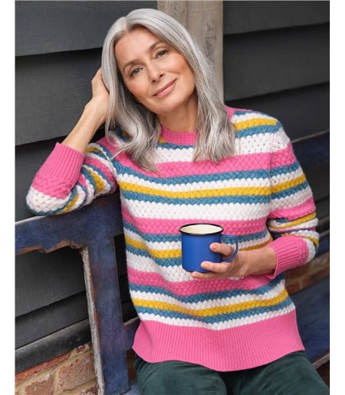 Mehrfarbiger Pullover mit strukturierten Streifen