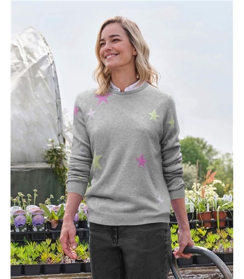 Pullover mit Rundhalsausschnitt aus Merinowolle und Kaschmir für Damen