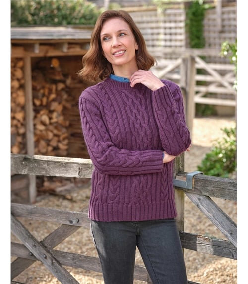 Aran-Pullover aus reiner Wolle mit Rundhalsausschnitt für Damen