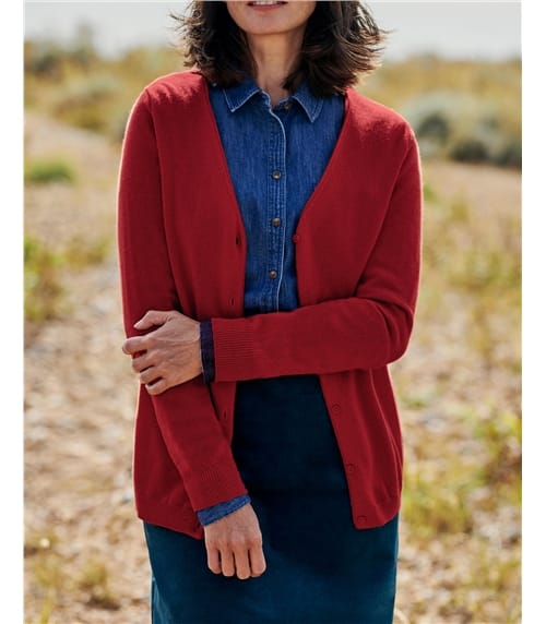 Cardigan classique à col V- Femme - Cachemire & Mérinos