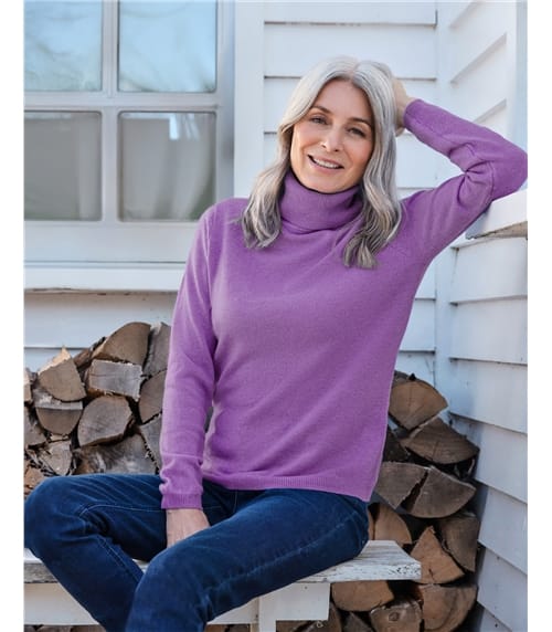 Pull à col roulé ajusté - Femme - Cachemire & mérinos