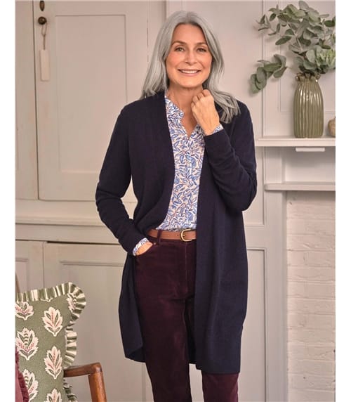 Verschlusslose lange Merino-Strickjacke