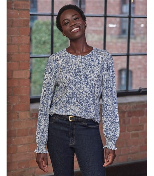 Lace Trim Jersey Blouse