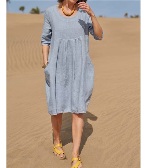 Womens Linen Pocket Tunic Dress