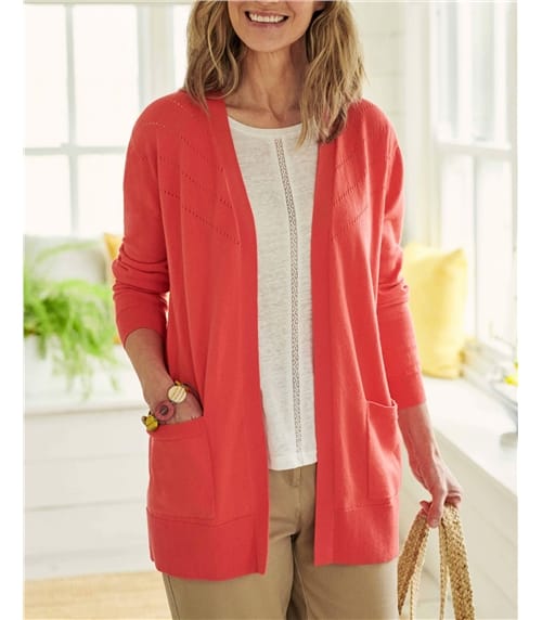 Organic Cotton Pointelle Yoke Edge To Edge Cardigan