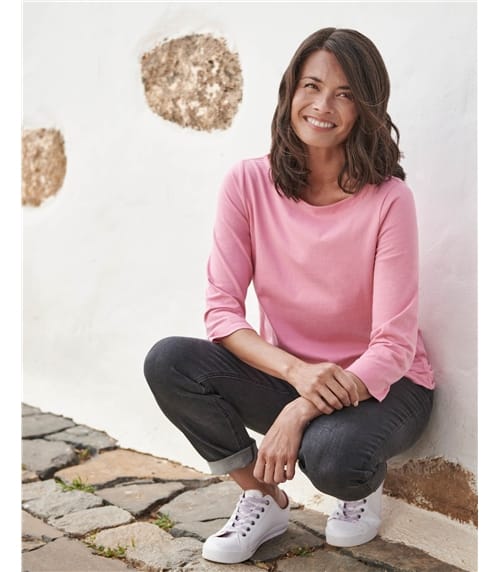 Organic Cotton Boat Neck 3/4 Sleeve Top