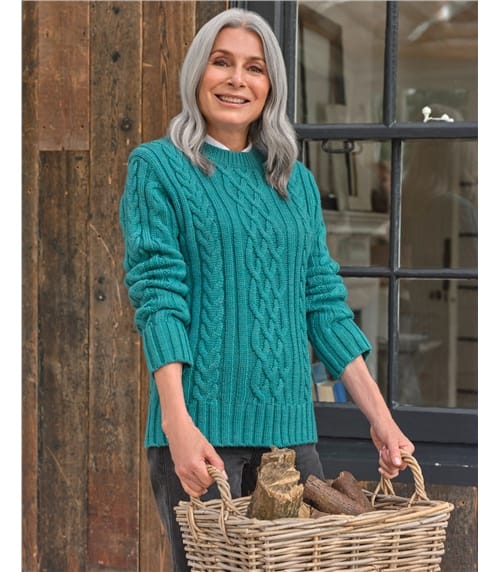 Aran-Pullover aus reiner Wolle mit Rundhalsausschnitt für Damen