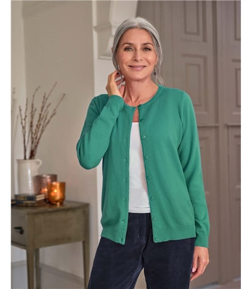 Strickjacke mit Rundhalsausschnitt aus Merino- und Kaschmirwolle für Damen