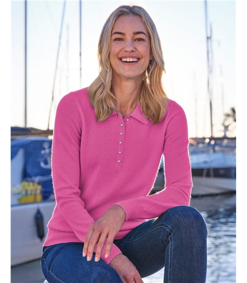 Strick-Polohemd aus Merino- und Kaschmirwolle für Damen