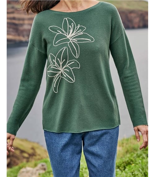 Pull à fleurs brodées - Femme - Laine mélangée