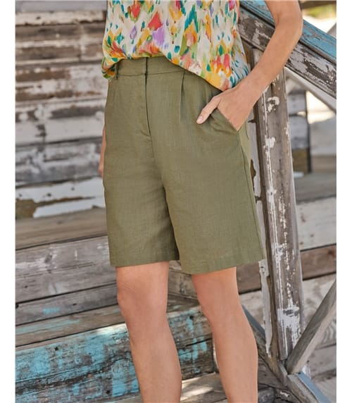 Flat Front Linen Shorts