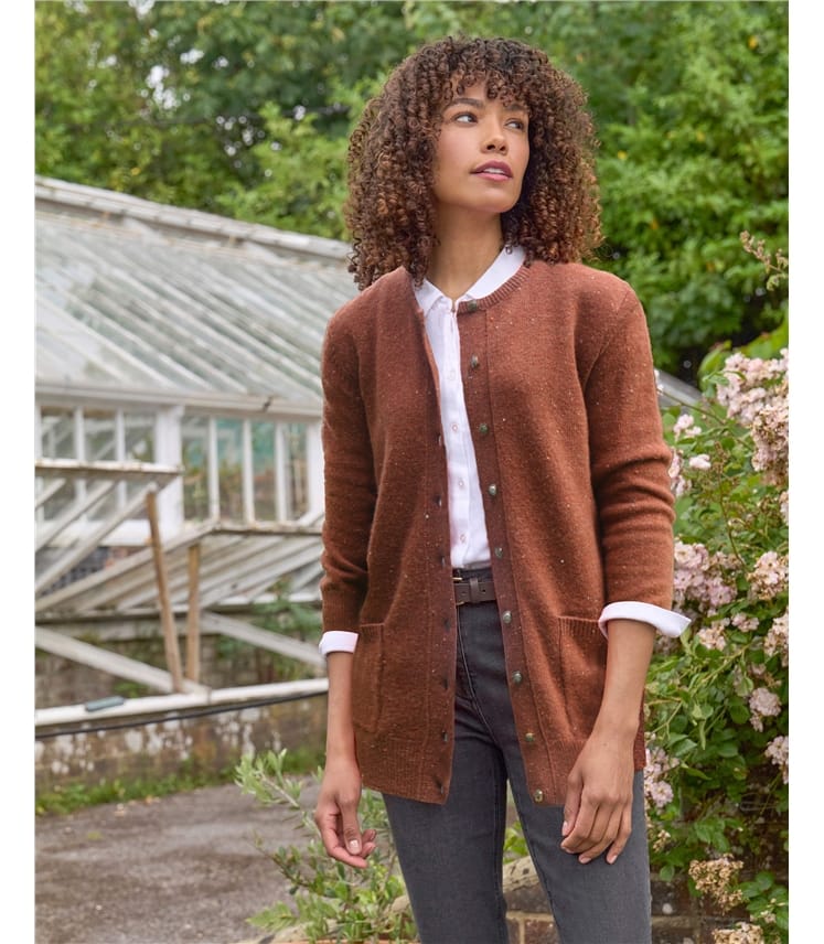 Strickjacke mit Rundhalsausschnitt aus Lammwolle für Damen
