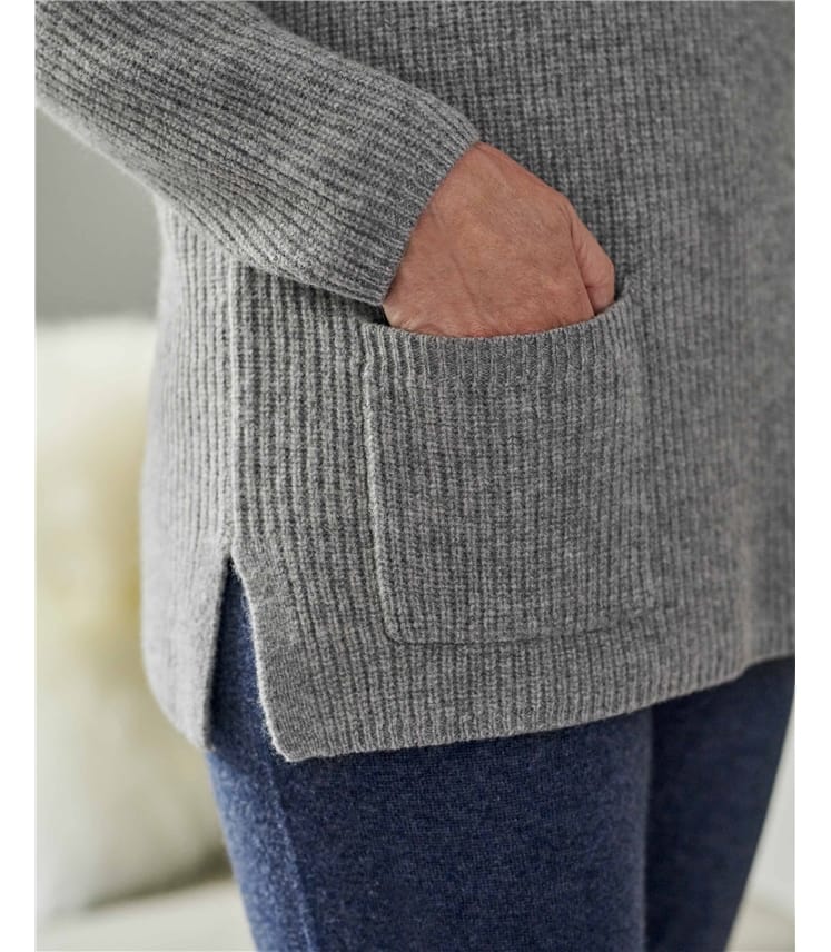 Slate Grey Stand Collar Pocket Jumper WoolOvers UK