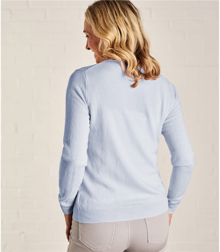 Pale Blue Womens Cashmere And Merino Luxurious Crew Neck Cardigan