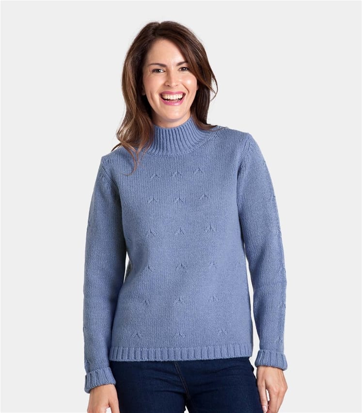 Powder Blue Wool Blend | Womens Wool Blend Funnel Neck Hidden Cable Jumper