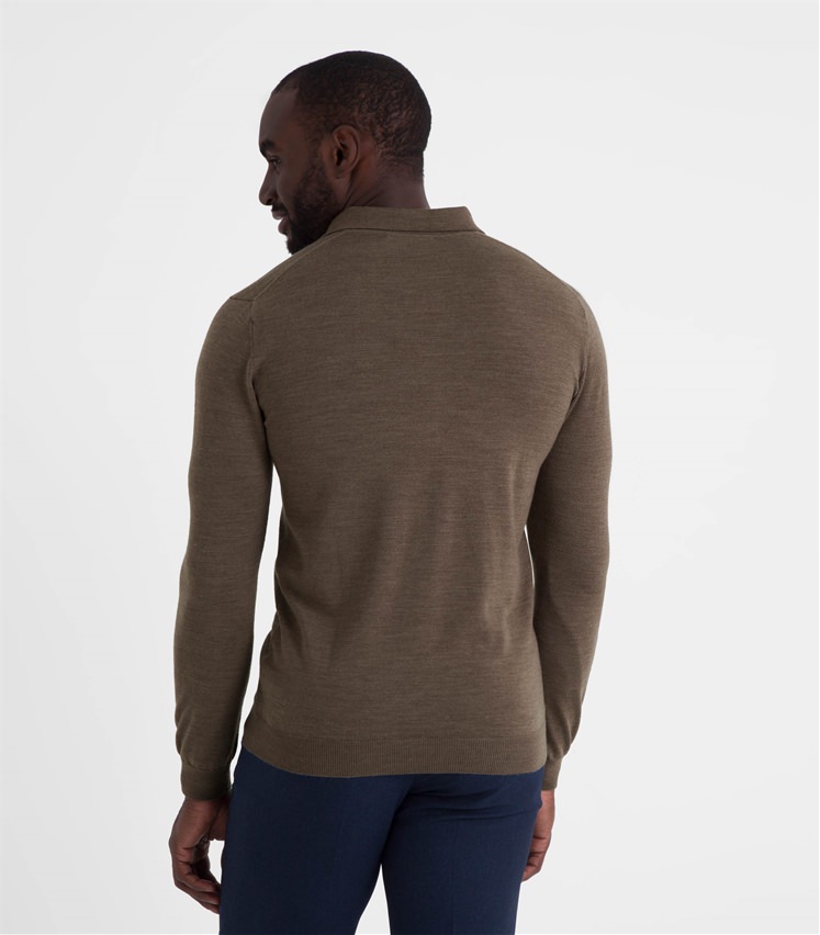 Taupe | Mens New Merino Long Sleeve Polo Shirt | WoolOvers AU