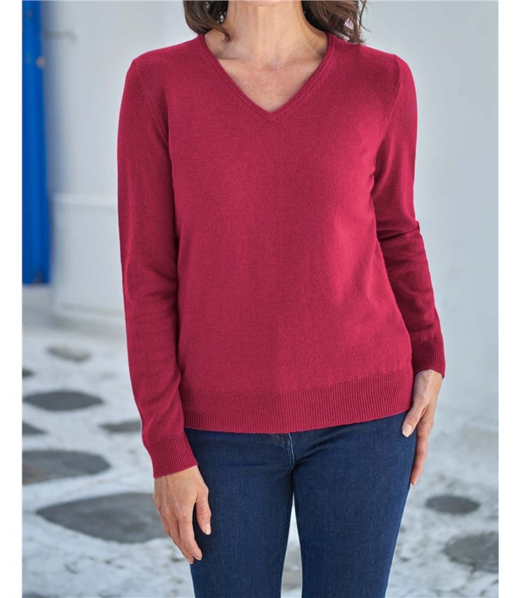 Pullover mit V-Ausschnitt aus Merinowolle und Kaschmir für Damen