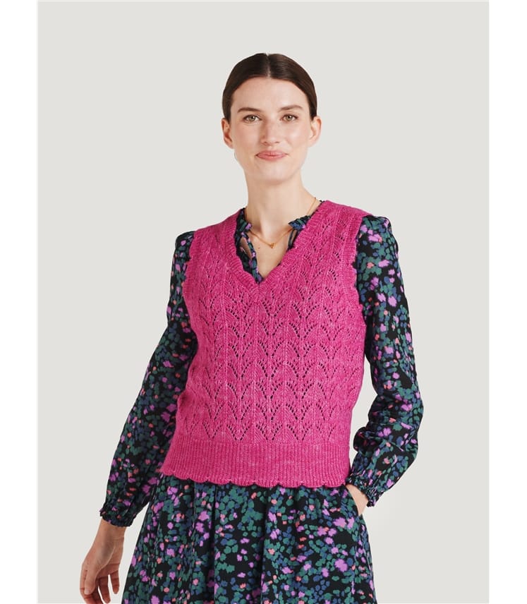 Magenta Pink, Rhea Wool Pointelle Knit Vest