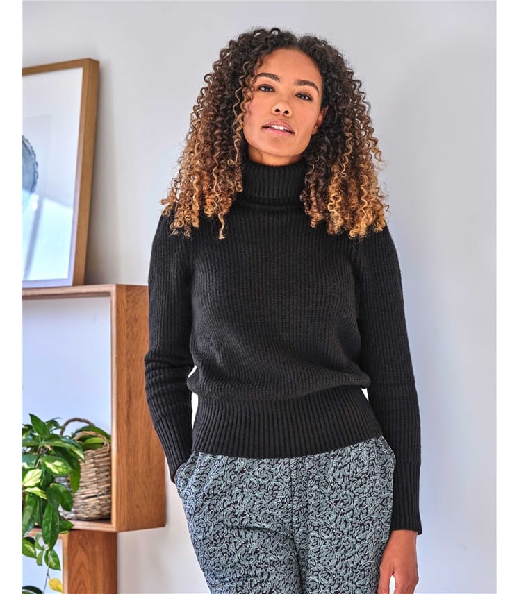Black | Nova Organic Cotton Roll Neck Sweater | WoolOvers US
