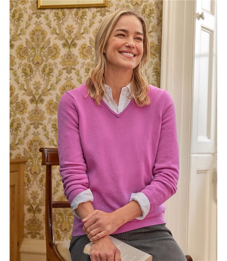 Pullover mit V-Ausschnitt aus Merinowolle und Kaschmir für Damen
