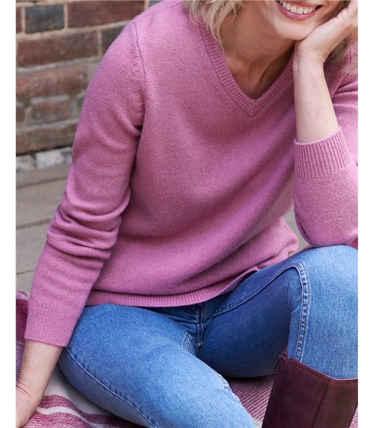 Pullover mit V-Ausschnitt aus Lammwolle für Damen