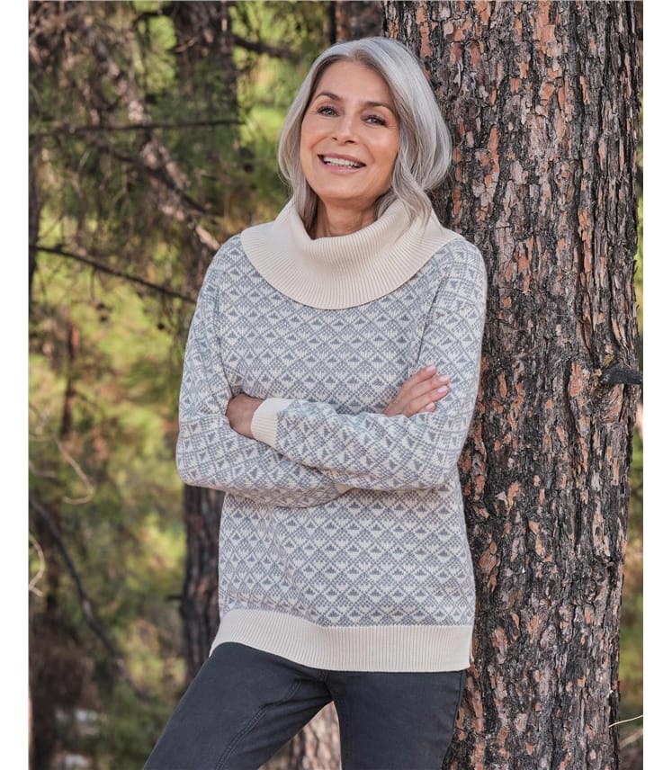 Diamond Geo Patterned Roll Neck Jumper