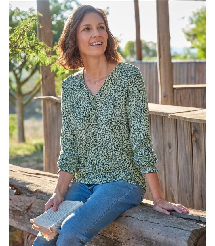 Button Through Print Jersey Top