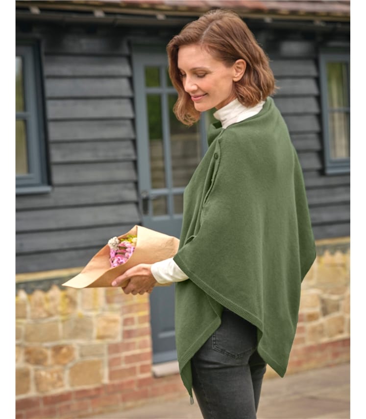 Cashmere Merino Blend Button Poncho