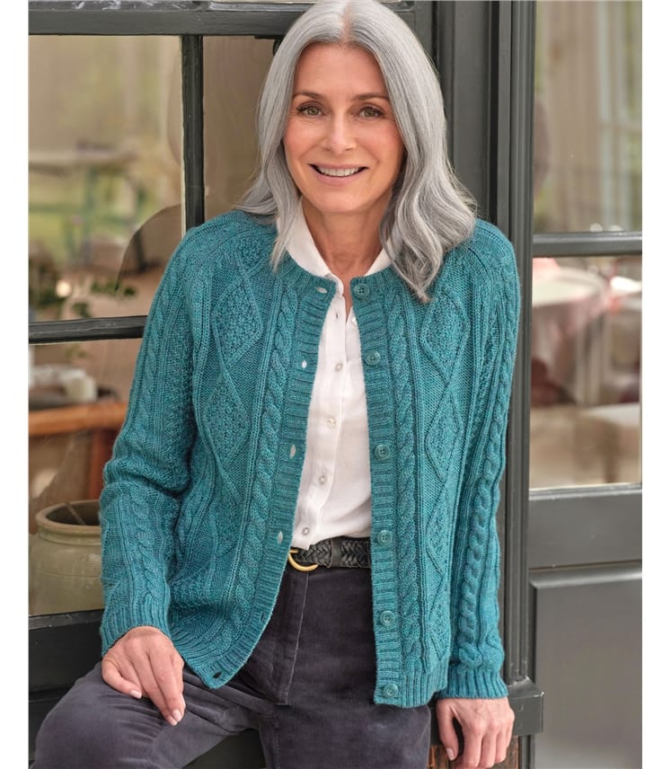 Strickjacke mit Zopfmuster aus reiner Wolle für Damen 