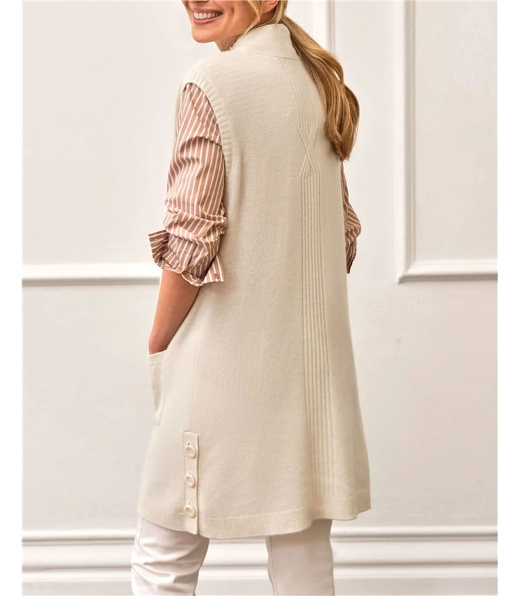 Sweater Vest Long White Sleeveless Cardigan Long Sleeveless - Main Image