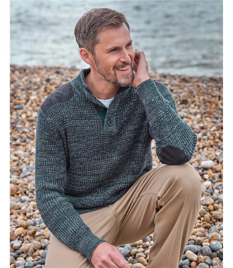 Melierter Pullover mit Knöpfleiste