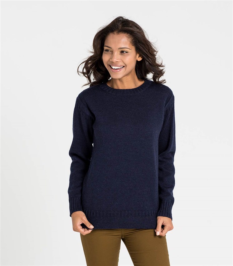 Navy | Womens Pure Wool Guernsey Jumper | WoolOvers AU