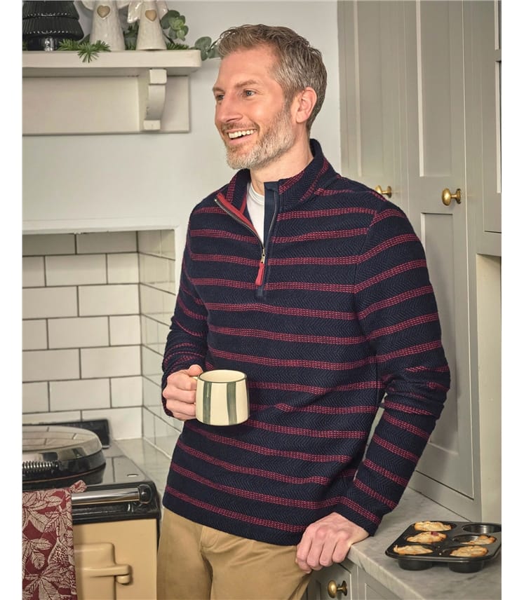 Sweat-shirt à rayures texturées et demi-zip