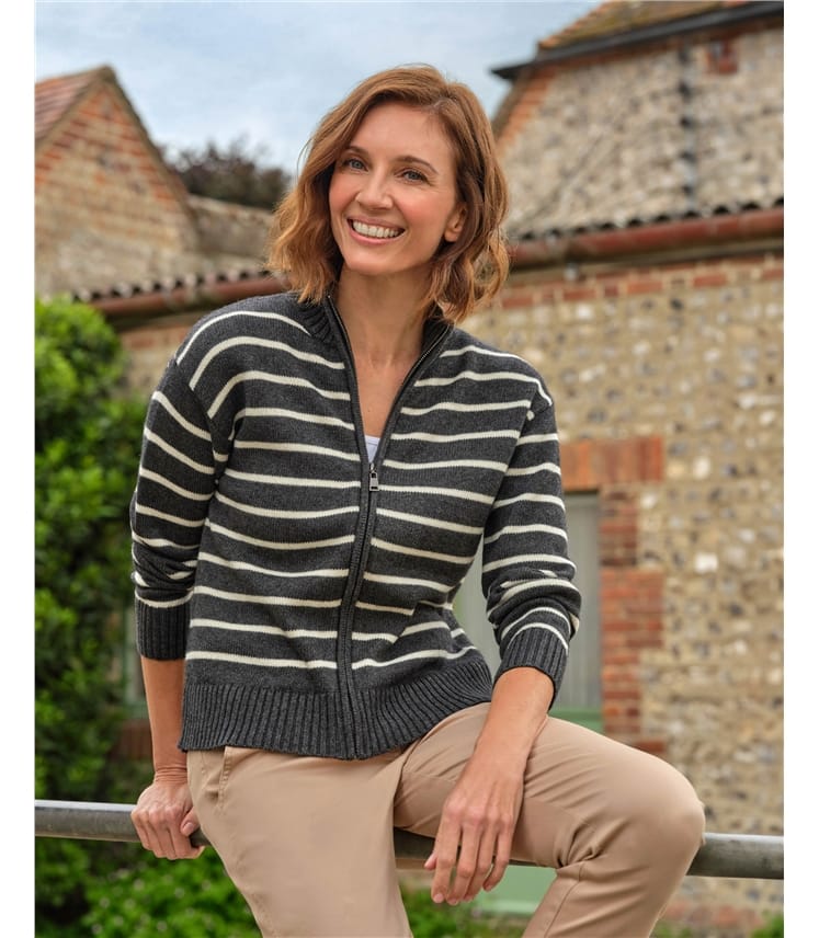 Cardigan zippé à rayures breton