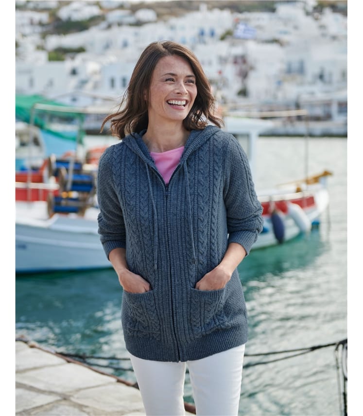 Hooded Cable Zip Cardigan