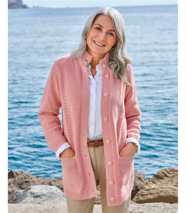Pink Marl | Cotton Button Cardigan | WoolOvers UK