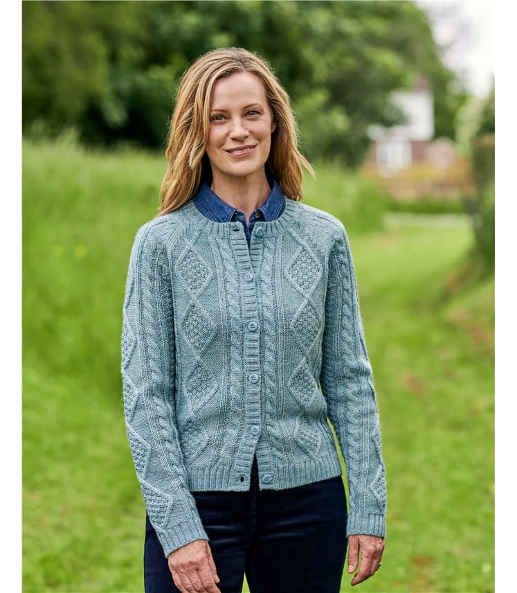 Givre matinal | Cardigan torsadé boutonné - Femme - Pure Laine | Woolover FR